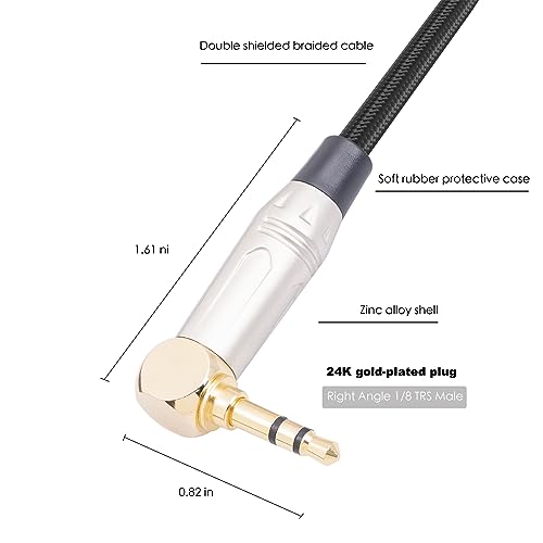 1FT 1/4" Female to 1/8" Male Right Angle Stereo Audio Adapter TRS 6.35 (1/4 inch) Female to 3.5 (1/8 inch) Male Adapter Cable for Amplifier, Guitar, Headphone, Laptop, Phone - size: 1Feet