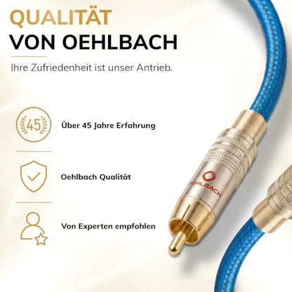 OEHLBACH NF 113 DI 500 - Digital Audio RCA Cable - High Quality S/PDIF Coaxial Cable, Multiple Shielded, 75 Ohm - 5 m - Blue - size: 5m