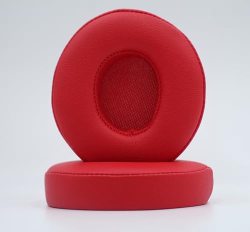 Headphone Replacement Ear Pad Cover Compatible with Beats by Dre Solo3 Solo2 Wired Wireless Headphones Protein Leather Memory Foam Headphone Cushion Ear Muffs-red - color: red