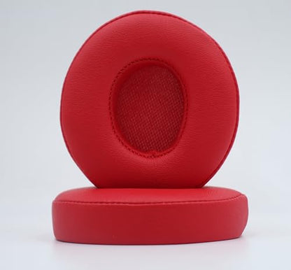 Headphone Replacement Ear Pad Cover Compatible with Beats by Dre Solo3 Solo2 Wired Wireless Headphones Protein Leather Memory Foam Headphone Cushion Ear Muffs-red - color: red