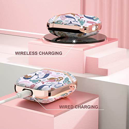 Maxjoy for AirPods Case, Cute AirPod Case Protective Hard AirPod 2 Gen Cover for Women Men with Keychain for AirPods 2nd 1st Generation Charging Cover 2&1, Mermaid - color: Red +Blue