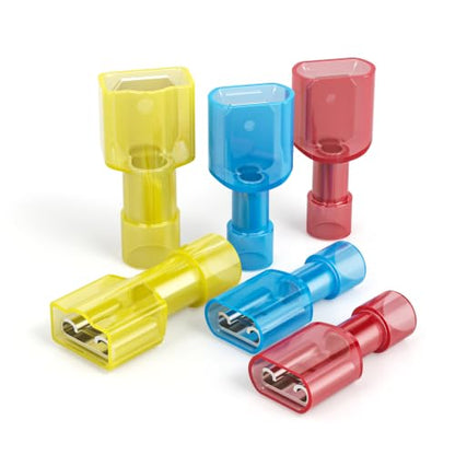 TAILONZ 120PCS Nylon Spade Connectors Kit | 22-18 AWG / 16-14 AWG / 12-10 AWG Waterproof Insulated Electrical Crimp Terminals for Automotive & Marine Wiring