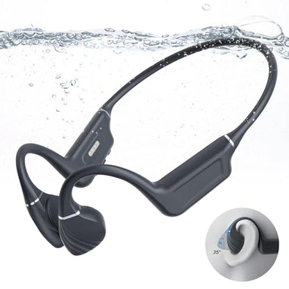 Bone Conduction Headphones - Bluetooth 5.4 & 32GB Memory MP3 Player IP68 Waterproof Headphones for Swimming, Bone Conduction with Mic Open Ear Running Headphone for Swimming, Running, Cycling (Black) - color: Black