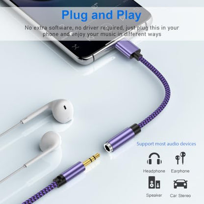 USB C to 3.5mm Headphone Jack Adapter USBC to Audio Aux Cord Dongle Adapter - color: Purple