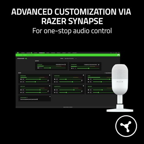 Razer Seiren V3 Mini USB Microphone: Condenser Mic-Supercardioid Pickup Pattern-Tap-to-Mute Sensor with LED Indicator-Shock Absorber-Ultra Compact-PC,Discord, OBS Studio, XSplit-White (Pack of 10) - size: Mini (Pack of 10)