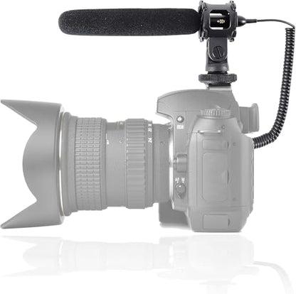 Pyle Camera-Mount Shotgun Microphone, Back Electret Condenser, Line-Gradient Pattern, 3.5mm Connector, 42dB Sensitivity, 50Hz-18kHz, Windscreen & Mic Holder, On-Camera Condenser Mic for Clear Audio