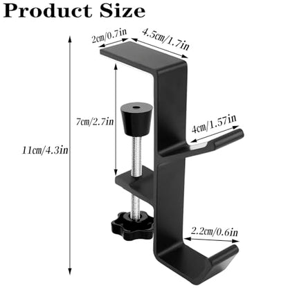 Desk Mount Headphone Hook Bag Holder Hook Clamp,Headphone Hanger and Backpack Hanger with Double Hooks,Universal Aluminum Alloy Gaming Headphone Stand Under Desk (Black) - color: Black