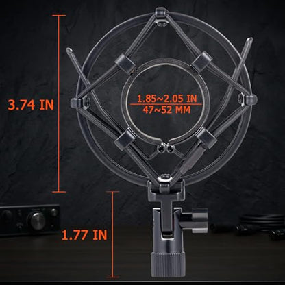 Microphone Shock Mount, Metal Mic Holder Clip for 1.85-2.05"(47-52mm) Diameter Condenser Mics Reduce Vibration Noise and Improve Recording Quality for AT2020, AT2020USB, AT2035+, TLM102