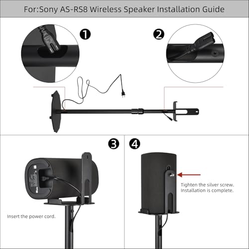 Floor Stand for Sony BRAVIA Theater Rear 8 SA-RS8 | Also Compatible with Sonos One SL | Height Adjustable (25.6”-40.2”) | Heavy Duty 6mm Steel, 33lb Load, Cable Management