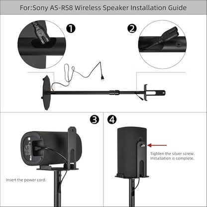 Floor Stand for Sony BRAVIA Theater Rear 8 SA-RS8 | Also Compatible with Sonos One SL | Height Adjustable (25.6”-40.2”) | Heavy Duty 6mm Steel, 33lb Load, Cable Management