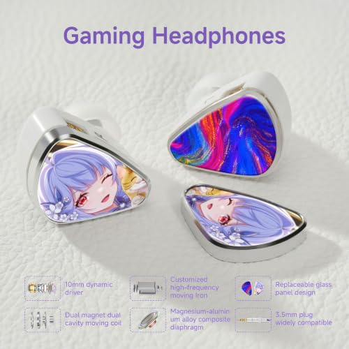 CVJ Jemine IEM Wired Gaming Earbuds, Deep Bass in Ear Monitors with Mic | 1DD+1BA Hybrid Driver, Volume Control, 3.5mm jack, 0.78mm 2 Pins,Detachable 4.1ft Cable for PC/Laptop/Xbox/PS5/Switch 2 - color: Jemine Character, style: with Mic