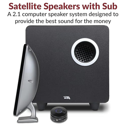 Cyber Acoustics CA-3610 2.1 Multimedia Speaker System with Subwoofer, Perfect Computer Speakers for PC or Mac, Great for Music, Movies, and Gaming | Powerful 2.1 PC Speaker System with Subwoofer, 62W Power, Desktop Control Pod, Adjustable Bass, for Music,