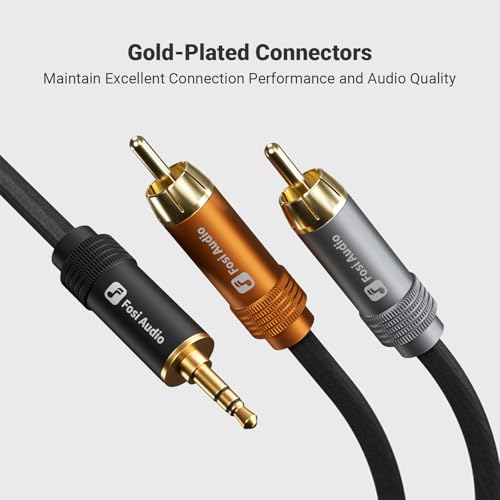 Fosi Audio 3.5mm to RCA Cable 3.9Ft, Dual-Core with Dual Shielding, Gold-Plated Connectors, Durable PVC & Nylon Braided, Compatible with Phones, Tablets, Amplifiers, Active Speakers