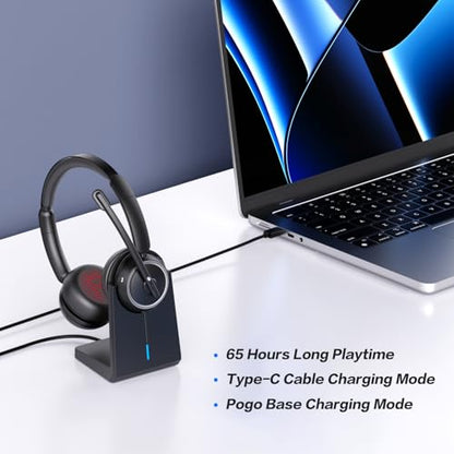 Wireless Headset with Mic for Work, Bluetooth Headphones with Microphone (Noise Cancelling & Mute Button), Wireless Headset with mic for Work/Computer/PC/Laptop/Cell Phones/Call Center/Teams/Zoom/Home