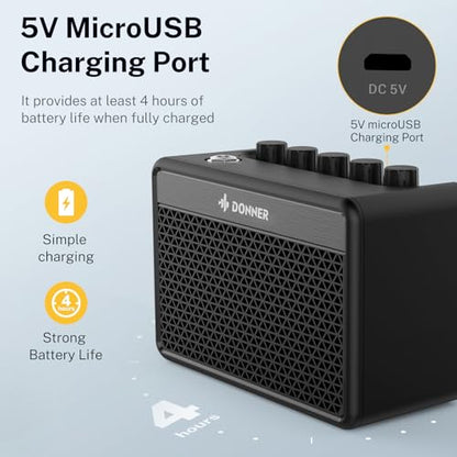 Donner Mini Guitar Amp Small Electric Amplifier 5W Portable, Practice Guitar Combo Amp DA-10 - color: Black