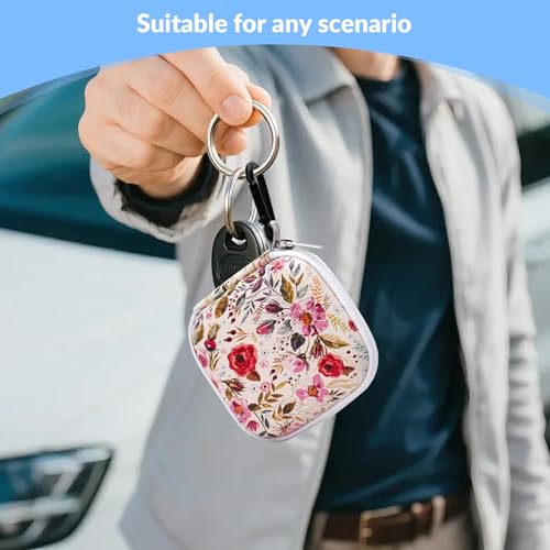 Unique Patterned Portable EVA Earbud Case with Carabiner | Printed Earbud Holder With Sturdy Carabiner, Multi-Use Storage For Earphones, Headphones, SD Cards & Small Electronic Chips - color: Beige flowers