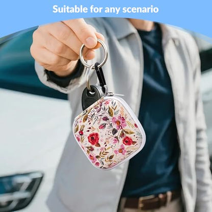 Unique Patterned Portable EVA Earbud Case with Carabiner | Printed Earbud Holder With Sturdy Carabiner, Multi-Use Storage For Earphones, Headphones, SD Cards & Small Electronic Chips - color: Beige flowers