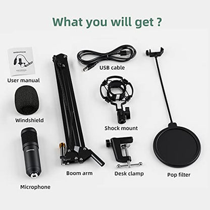 ST-800 Podcast Microphone Kit, 192kHz/24bit USB Condenser PC Mic | 192kHz/24bit chipset, cardioid pickup, studio recording, streaming gaming, voice-over YouTube Twitch, desktop creators