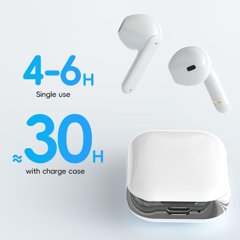 Wireless Earbuds，Small Ear Headphones，Bluetooth 6.0 Ear Buds with Noise Cancelling Mic，Bass Stereo，Mini Charging Case，Sports, Workout，Earphones for Phones Pad Tablet Laptop，White - color: White