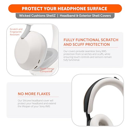 WC ShellZ XM5 - Exterior Shell & Headband Covers for Sony WH1000XM5 | Made by Wicked Cushions | Protective, Made with Premium Silicone | Silver - color: Silver