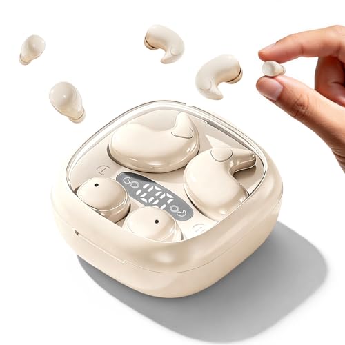 Xmenha Flat Sleep Mini Invisible Earbuds Wireless Bluetooth, Side Sleepers Flat Sleeping Small Tiny Micro Ear Buds Small Ears Low Profile Smallest Discreet Hidden Earbuds Headphones for Work 2-Pack - color: Beige