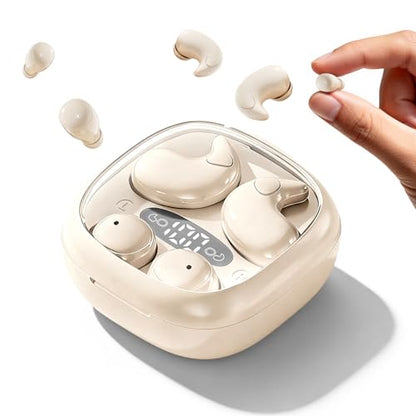 Xmenha Flat Sleep Mini Invisible Earbuds Wireless Bluetooth, Side Sleepers Flat Sleeping Small Tiny Micro Ear Buds Small Ears Low Profile Smallest Discreet Hidden Earbuds Headphones for Work 2-Pack - color: Beige
