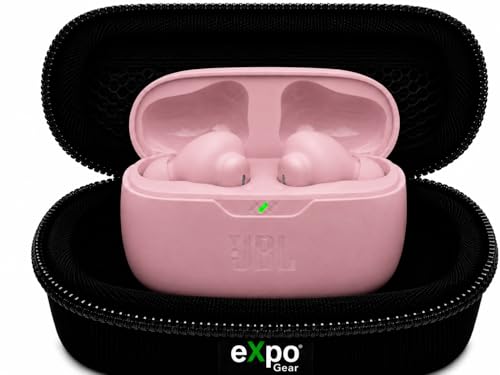 JBL Vibe Beam 2 True Wireless Noise Cancelling Earbuds, Pure Bass Sound, Smart Ambient, 4 Mics for Clear Calls, Up to 40H Playback, IP54 Rated (Pink) with Expo Gear Weather-Resistant Hard-Shell Case - color: Pink