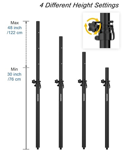 Vondynote Speaker Poles for Subwoofer M20 Speaker Pole Extender, Set of 2 | 30"-48" Adjustable Height, Extendable Sub to Speaker Poles, Speaker Pole Mounts with M20 Threaded, 35mm Speaker Mount