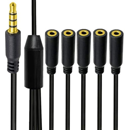 1.6ft 1/8” 3.5mm TRRS Extension Stereo Audio Cable, 1 Male to 5 Female Splitter Aux Cord, 4 Pole Jack Headphone MIC Extender for Smart Phones, MP3, Laptops, Don’t Support MIC of IOS Headphone - style: 1 to 5