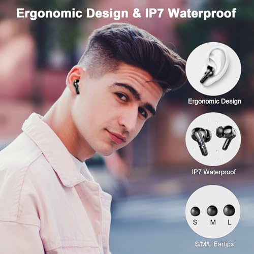 2026 Wireless Earbuds, Bluetooth 5.4 Headphones, HiFi Stereo, 50H Playtime | In-Ear Headphones with ENC Noise Cancelling Mics, IP7 Waterproof Wireless Headphones, Earbuds for iOS Android, LED Display - color: Magic Black