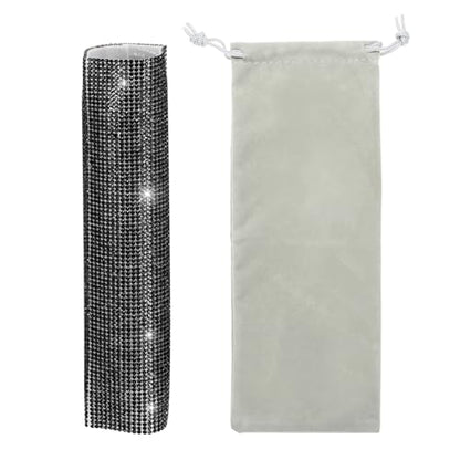 MECCANIXITY Black Mic Handle Cover, Rhinestones Microphone Handle for Most Universal Wireless Microphones, Mic Not Included(with Grey Velvet Bag) - color: Black Grey