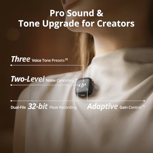 DJI Mic 3 (1 TX + 1 RX + Charging Case) + Lightning Adapter | Wireless Lavalier Mic for iPhone/Camera/Android, Adaptive Gain, Dual Band, 32-bit Float, 400m Transmission, 28h Use