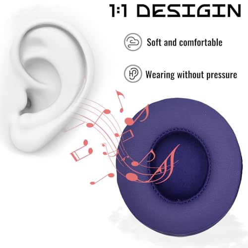 Headphone Replacement Ear Pad Cover Compatible with Beats by Dre Solo3 Solo2 Wired Wireless Headphones Protein Leather Memory Foam Headphone Cushion Ear Muffs-Violet - color: violet