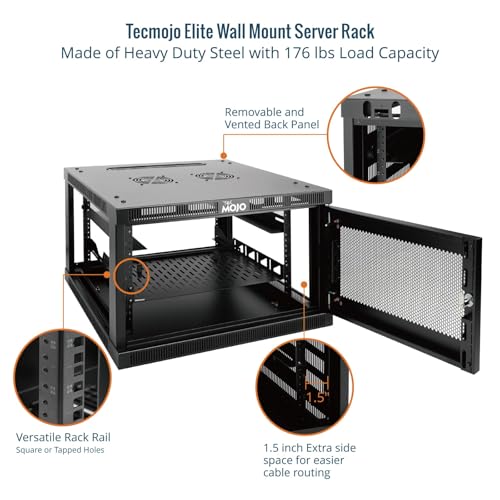 Tecmojo 6U Wall Mount Rack Cabinet, Heavy-Duty 176 Lbs High Load Capacity, 19” Enclosed Server Network Rack with Mesh Door, 23.6” Deep – Elite Collection - size: 6U/23.6in Depth/Mesh Door