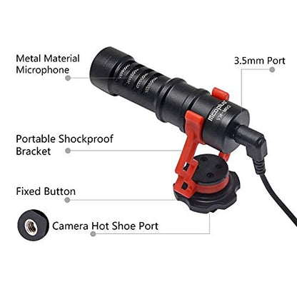 VM-M03 Metal Shotgun Video Microphone Compact On-Camera Cardioid Directional Condenser Mini Recording Mic with Deadcat Windscreen for Smartphone DSLR Cameras and Camcorders Mac Tablet