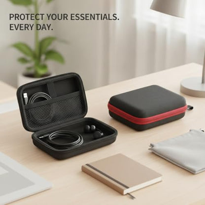 Compact EVA Hard Shell Case for Earbuds & Cables - Portable Digital Organizer Pouch, 5.9 x 3.9 x 1.6 Inches, Black