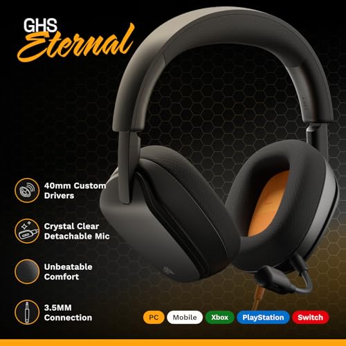 GLORIOUS GHS Eternal - Stereo Gaming Headset for PC, PS5, PS4, Xbox, Switch - Custom Tuned Angled Drivers, Adjustable Crystal Clear Detachable Mic, 3.5mm - Durable, All Day/Night Comfort - Black - color: Black