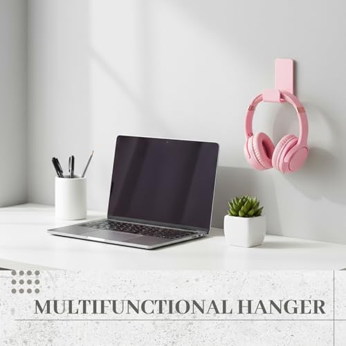 Weewooday 4 Pieces Headphone Hanger Headset Stand Holder, Pink | Adhesive Wall Mount Headphone Hook under Desk Acrylic Gaming Earphones Hanger for Earphone Controller - color: Pink