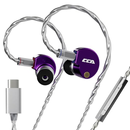 CCA Phoenix in-Ear Monitor Headphones – Dual-Magnet Dynamic Driver IEM with HiFi Clear Sound & Deep Bass, Full-Metal Professional Gaming Earbuds for Musicians, Singers, and Audiophiles(USB C Plug) - color: Purple, style: With Mic,USB-C