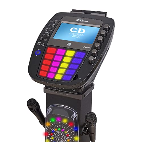 STARION KS877-B CD+G Pedestal Karaoke System l Built in Stereo Speakers & Tablet Holder l 2 USB l Multi-Color Light Effects l 2 Karaoke Microphones, Black - color: KS877-B (Black)