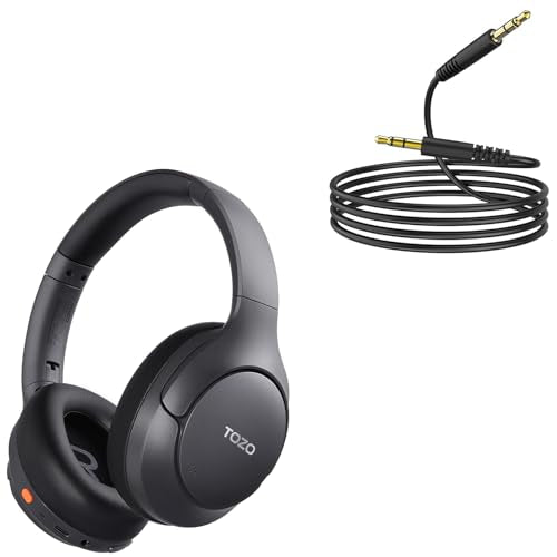 TOZO HT3 Hybrid Noise Cancelling Headphones, 90H Playtime Wireless Over Ear Bluetooth Headset, 3.5mm Aux Cable, Audio Cable Cords