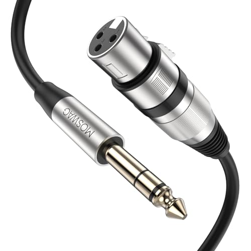 MOSWAG XLR Female to 1/4 Male Microphone Cable Quarter Inch to XLR Cable | 3 Pin Shielded Microphone Cord 24K Gold Plated OFC Shielding Compatible with Mixer Power Amp Sound Console Studio Recording - size: 16.4 ft