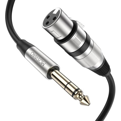 MOSWAG XLR Female to 1/4 Male Microphone Cable Quarter Inch to XLR Cable | 3 Pin Shielded Microphone Cord 24K Gold Plated OFC Shielding Compatible with Mixer Power Amp Sound Console Studio Recording - size: 16.4 ft