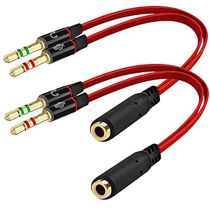 SaiTech IT 3.5mm Female to Dual Male Headphone Splitter, Mic Audio, Red | .5mm Female to 2 Dual Male Headphone Microphone Y Splitter Cable Mic Audio Stereo Jack Earphones - size: 2 Pk Red 2M 1F