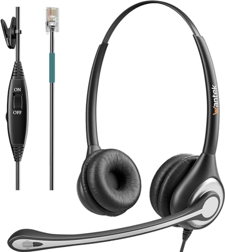 Wantek Corded Telephone Headset Dual w/Noise Canceling Mic Compatible with Avaya Aastra Allworx Adtran Alcatel Lucent AltiGen Digium Gigaset InterTel Mitel Plantronics Landline Deskphones(F602S1)