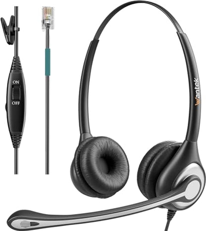 Wantek Corded Telephone Headset Dual w/Noise Canceling Mic Compatible with Avaya Aastra Allworx Adtran Alcatel Lucent AltiGen Digium Gigaset InterTel Mitel Plantronics Landline Deskphones(F602S1)