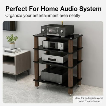 Glass HiFi Audio Rack, 1-4 Tier Vibration Isolation Stand - color: Black, size: 2 tier