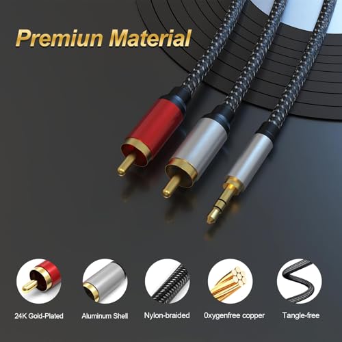 3.5mm to RCA Cable, 24K Gold-Plated RCA Male to Aux Audio Adapter 100ft/30M, Nylon Braided Audio and Video Cable Extension for Smartphones, HDTV, Tablet, Home Theater, Speaker, MP3 - size: 100ft, style: 3.5mm to RCA Cable