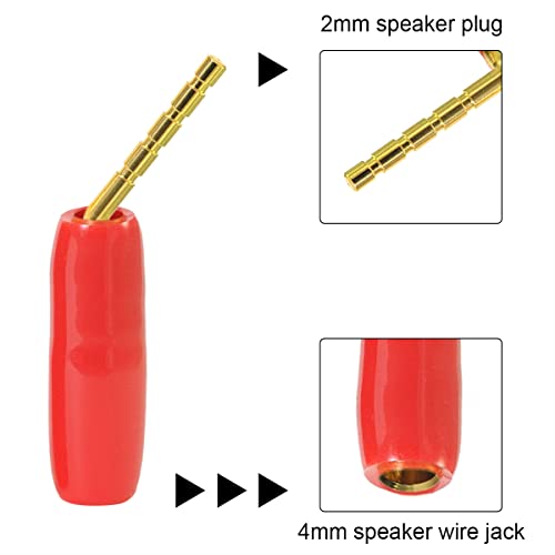 2mm Banana Plug Screw Type to 4mm Banana Socket Speaker Audio Pin Male Connector Adapter Gold-Plated Jack Terminal for Amplifiers, 16 PCS