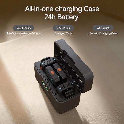 Ai Mini Mic Wireless Lavalier Microphone System (2TX+2RX+Case), Magnetic & Clip-On Microphone for iPhone, Android, Vlogging, Studio-Quality Sound, 48H Battery, Ai Noise Cancelling (Black2) - color: Black2 (no hairball)